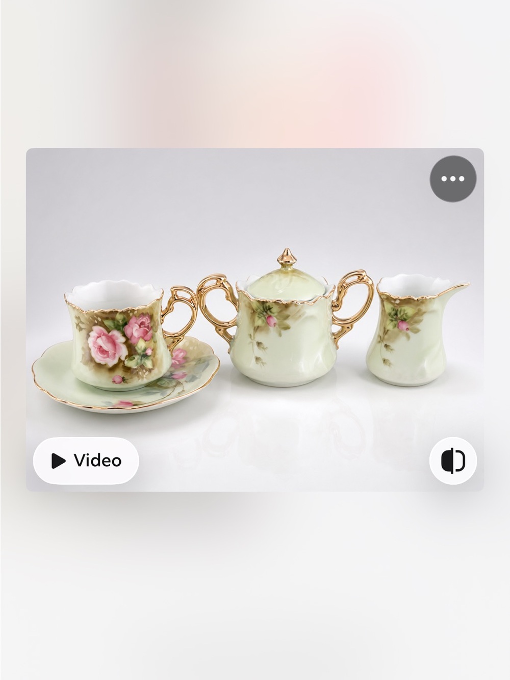 Lefton 6 setting hand-Painted Floral Tea Set Gold Accents - Pale Green & Pink